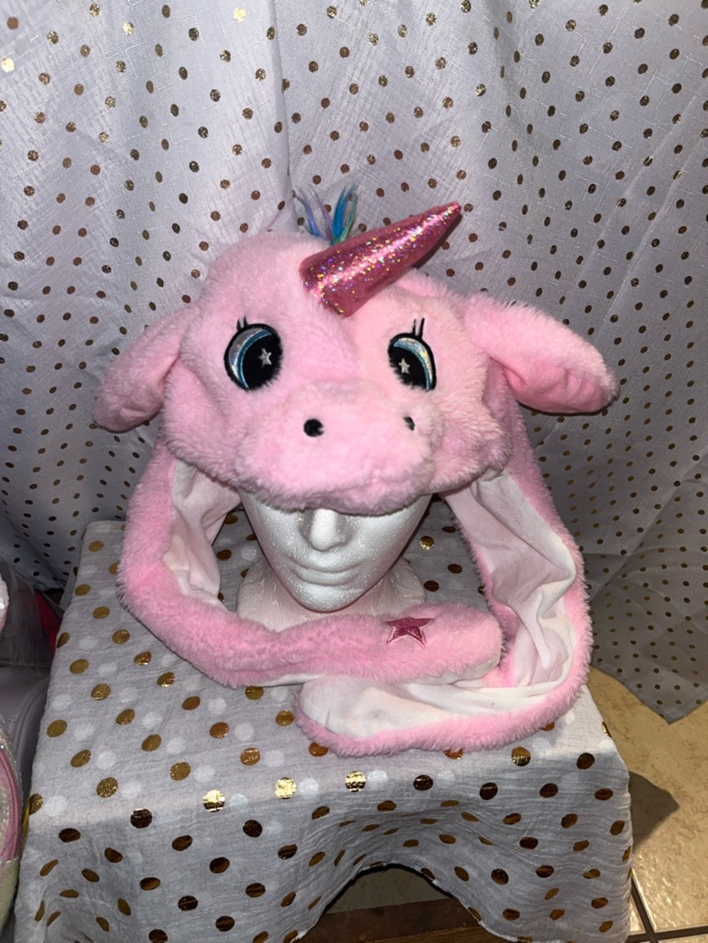 Kids Pink Unicorn Plush Hat with Sparkle Horn